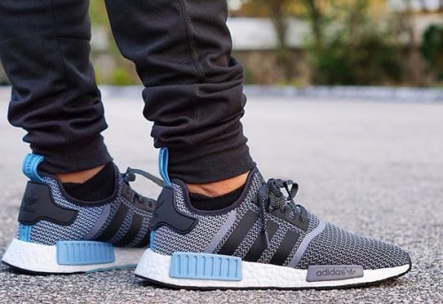 Adidas NMD R1 Boost Knit 'Tonal' Black Lush Red & Clear Blue