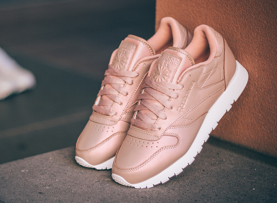 reebok classic leather sneakers in rose gold pearl