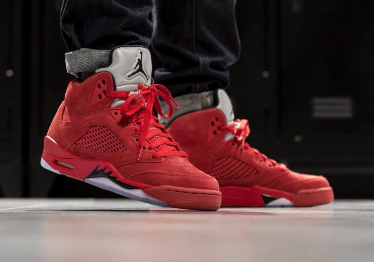 Chaussure Air Jordan 5 Retro Red Suede Flight Suit (4)