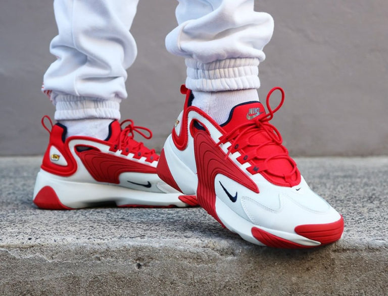 Nike Zoom 2K Off White Obsidian University Red on feet (1)