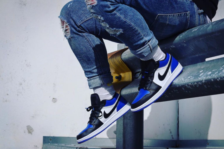 Air Jordan 1 Low 'Royal Blue Toe' on feet (2)