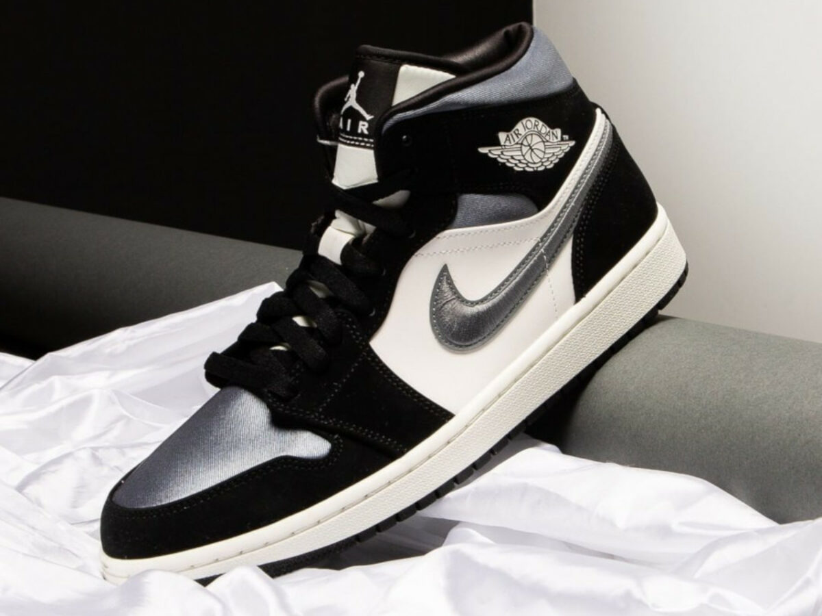 Air Jordan 1 Mid SE 'Black Smoke Grey Sail' (Satin Toe)