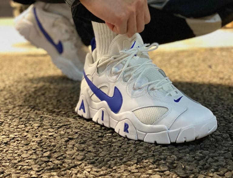 Nike Air Barrage Low White Hyper Blue on feet (2)