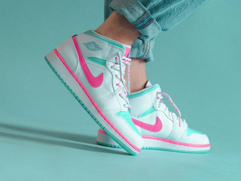 Air Jordan 1 mi-montante femme blanche rose turquoise (3)