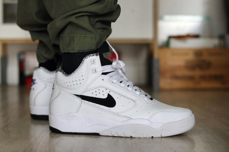 Nike Air Flight Lite Mid OG White Black Retro 2021 30th on feet