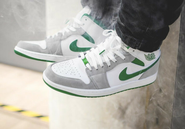 Air Jordan 1 Mid SE Pine Green on feet