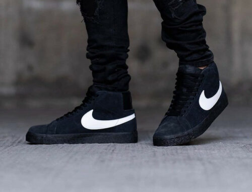 Nike Blazer Mid SB en daim noir (Swoosh blanc) (2)