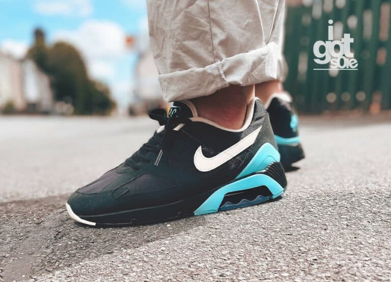 Nike Air Max 180 Black and Dusty Cactus on feet