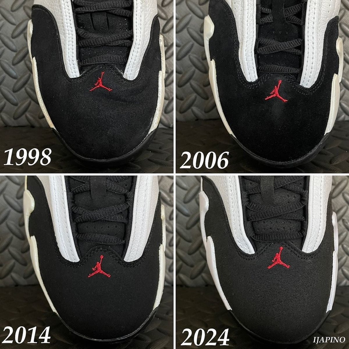 Air Jordan 14 Black Toe 2024 vs 1998 vs 2006 vs 2014 (4)