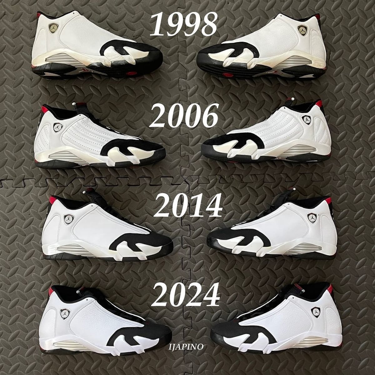 Air Jordan 14 Black Toe 2024 vs 1998 vs 2006 vs 2014 (5)