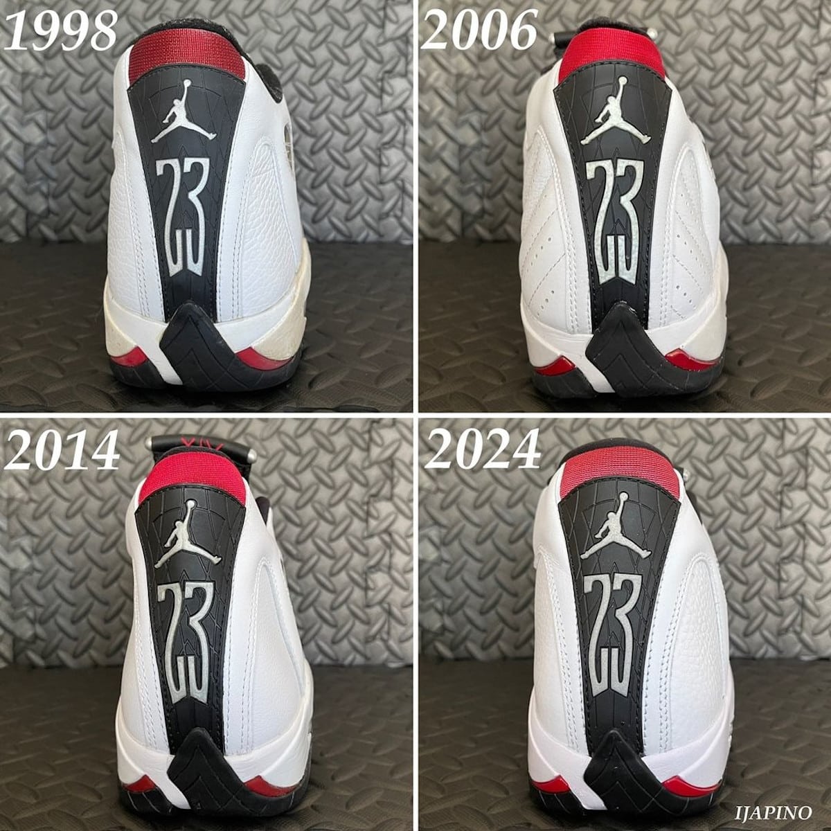 Air Jordan 14 Black Toe 2024 vs 1998 vs 2006 vs 2014 (6)