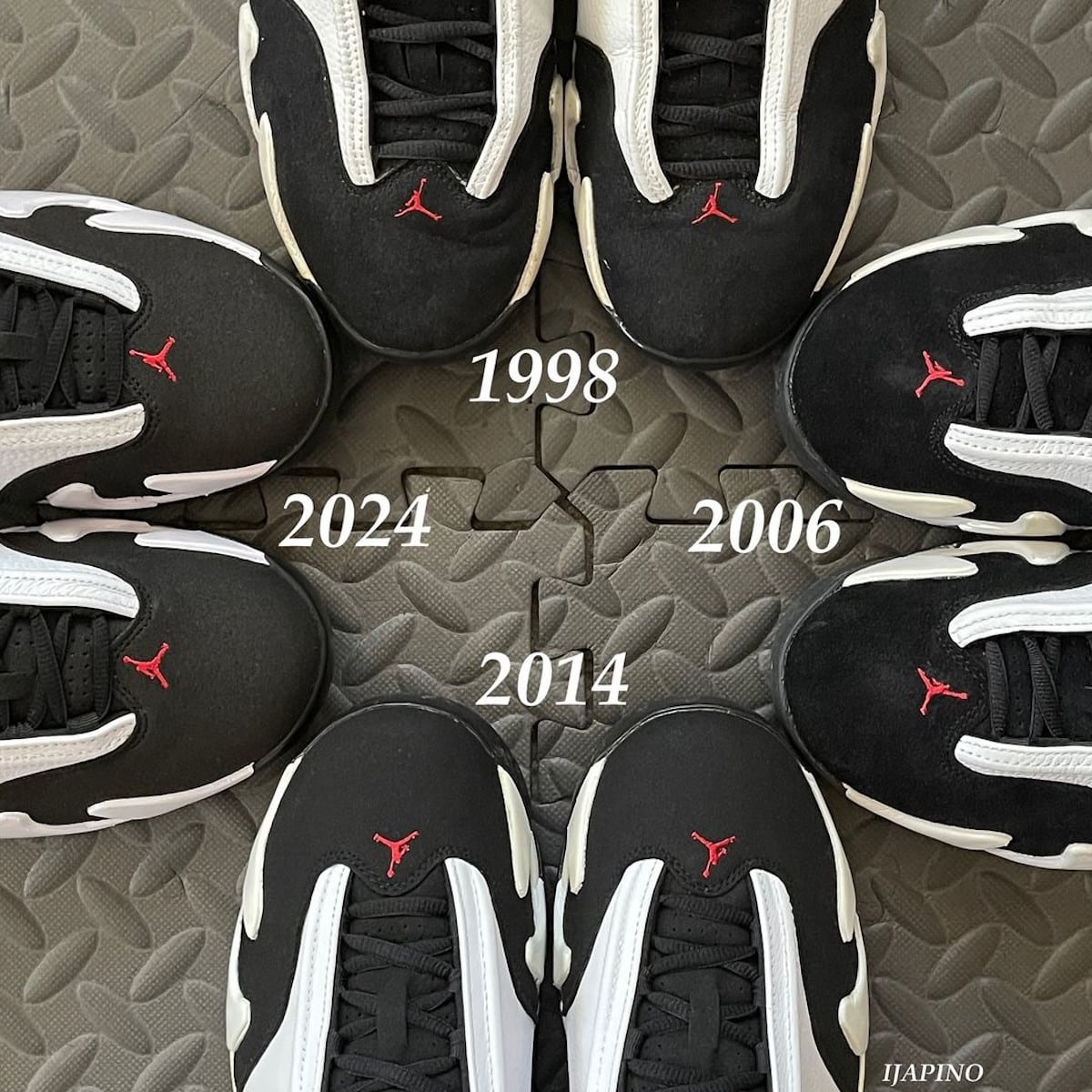 Air Jordan 14 Black Toe 2024 vs 1998 vs 2006 vs 2014 (7)