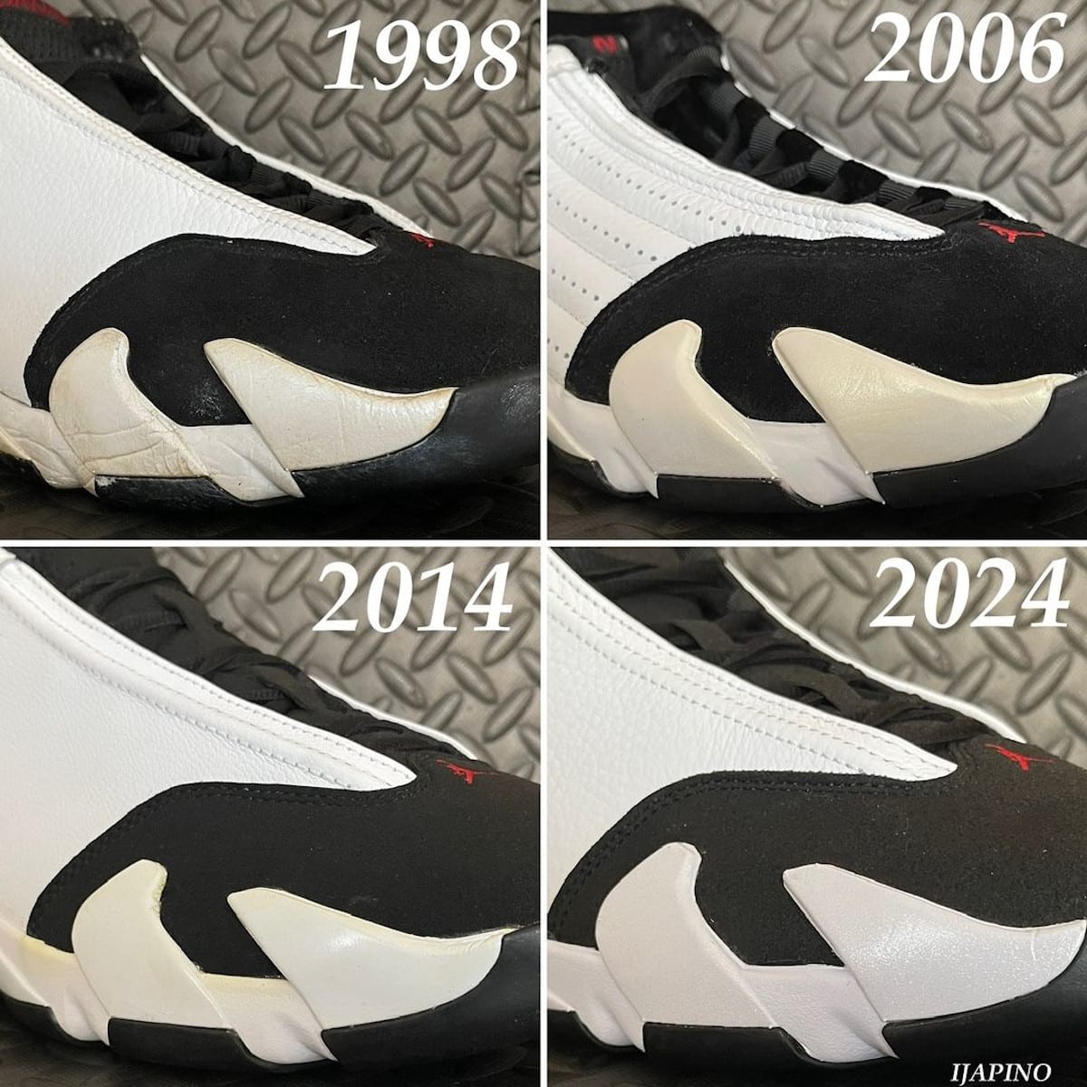 Air Jordan 14 Black Toe 2024 vs 1998 vs 2006 vs 2014 (8)