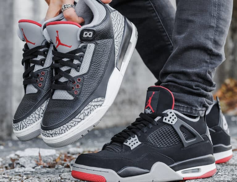 Comparaison AJ3 Black Cement et AJ4 Bred (couv)