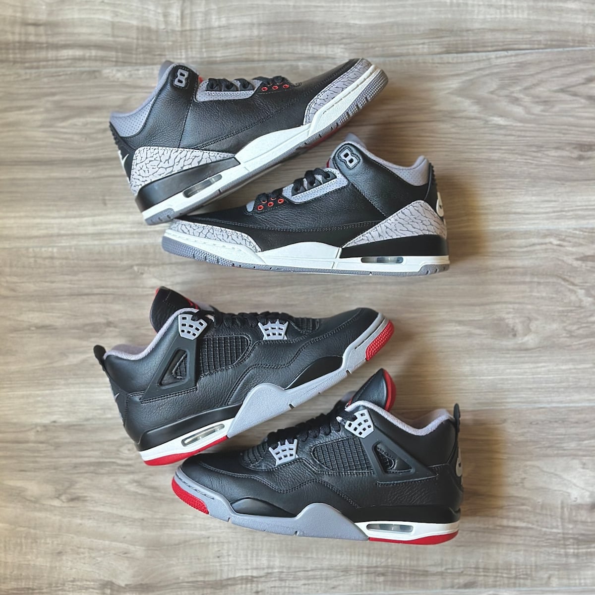 Comparatif Jordan 3 et Jordan 4 noire rouge et grise (2)