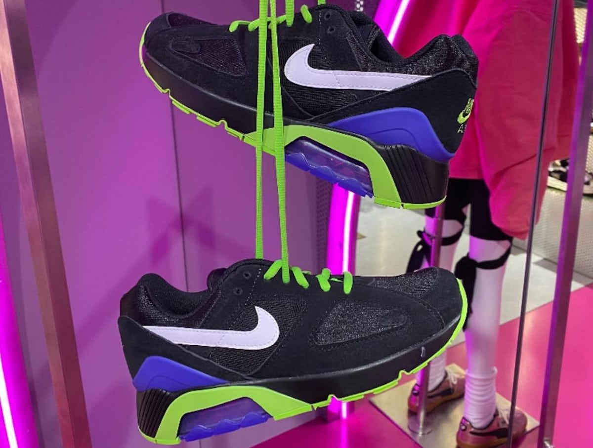 Nike Air Max 180 Black and White noire violet vert fluo FZ3058-001 (couv)