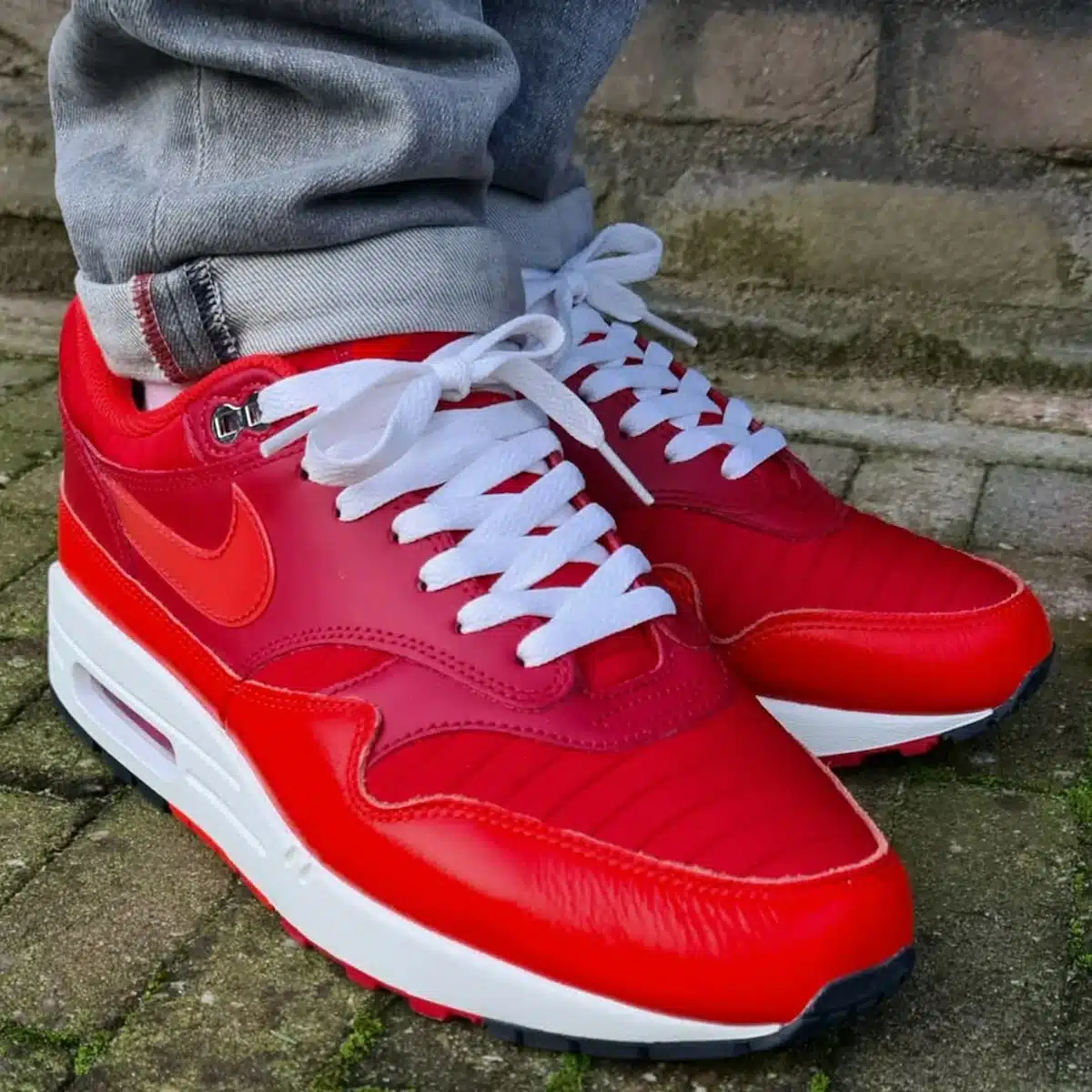 Nike Air Max 1 Gym Red Crimson on feet HQ3607-687