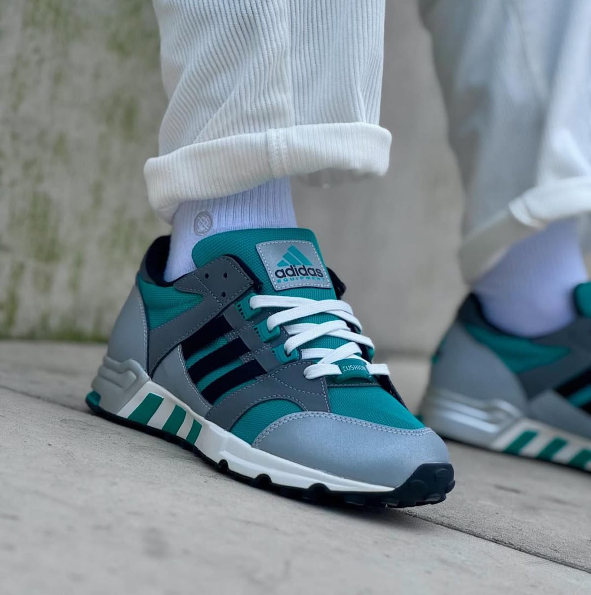 adidas EQT Cushion 93 Green Matte Silver on feet IH0973 (1)