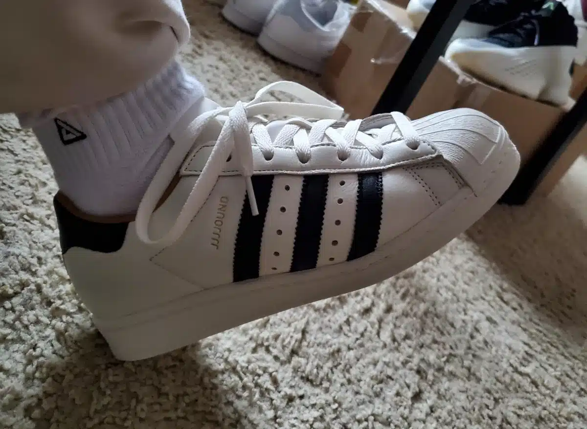 JJJJound x adidas Superstar 'Off White' Made in Germany on feet