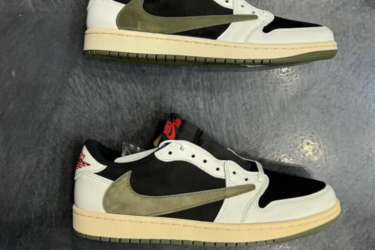 Une vraie et une fausse Air Jordan 1 Low Travis (couv)